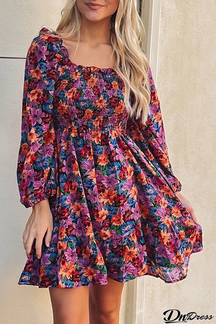 Floral Puff Sleeve Smocked Dress