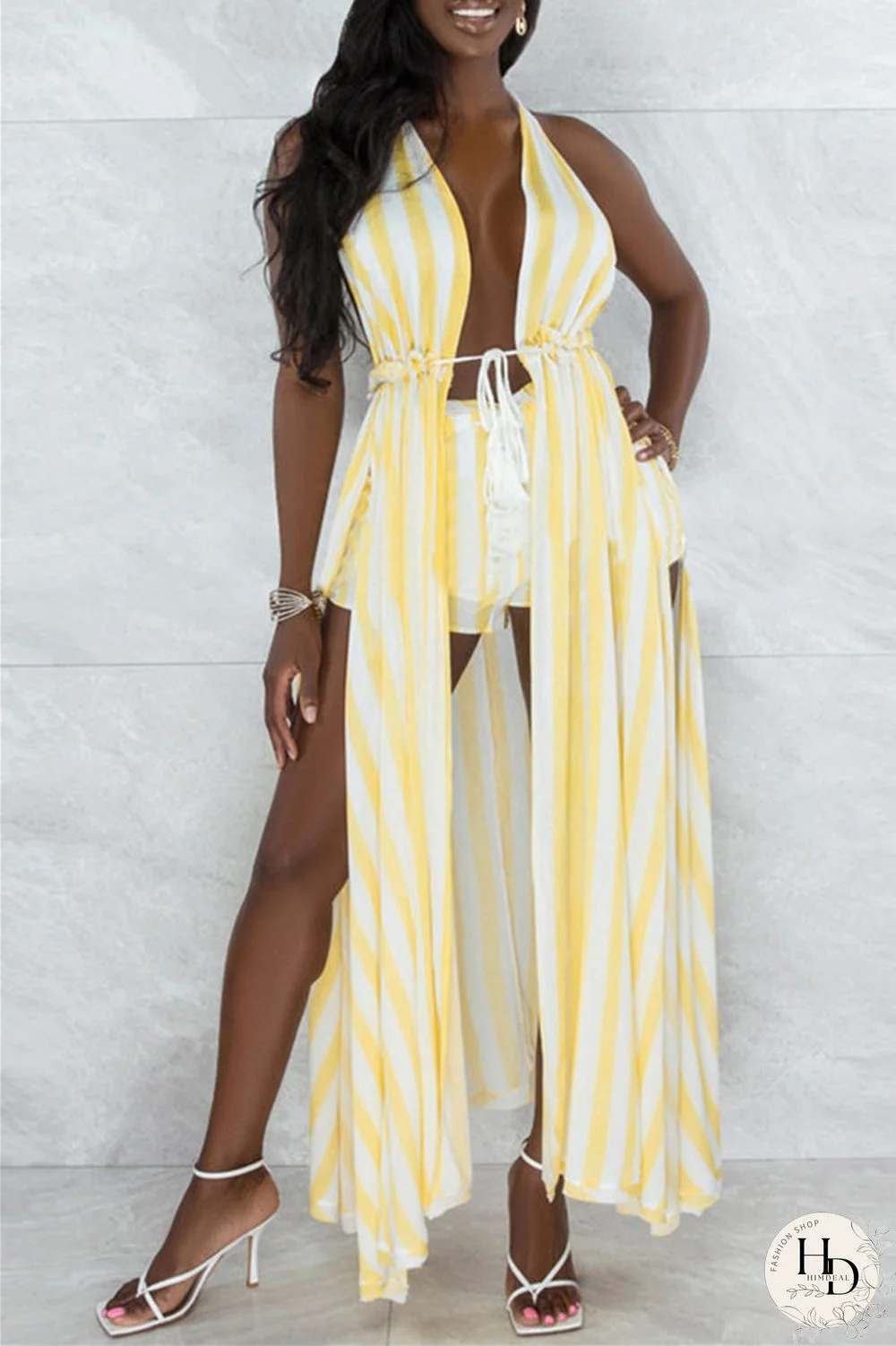 Royal Blue Fashion Sexy Print Bandage Backless V Neck Sleeveless Two Pieces