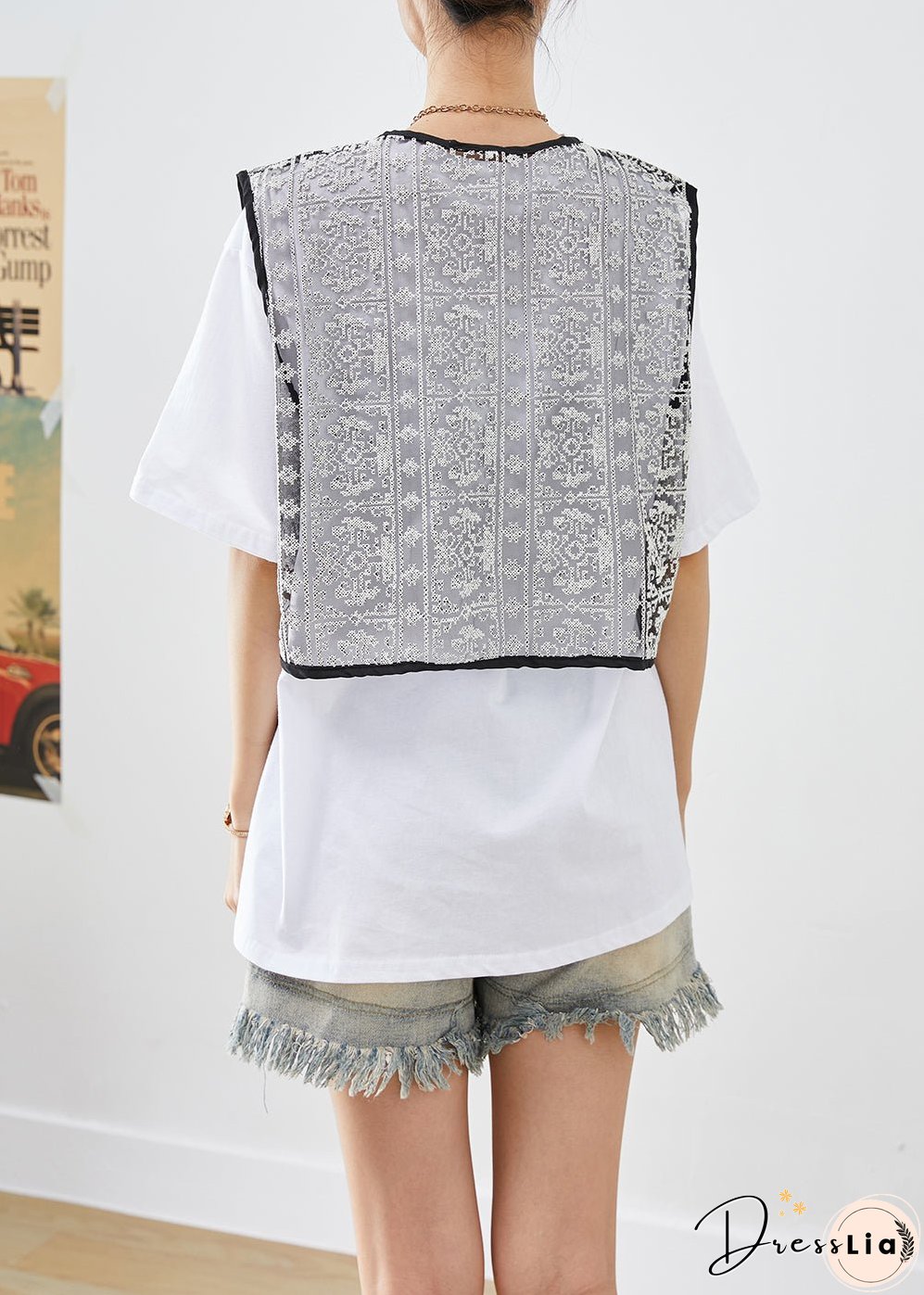 French White Embroideried Tulle Vest And Tank Two Pieces Set Summer