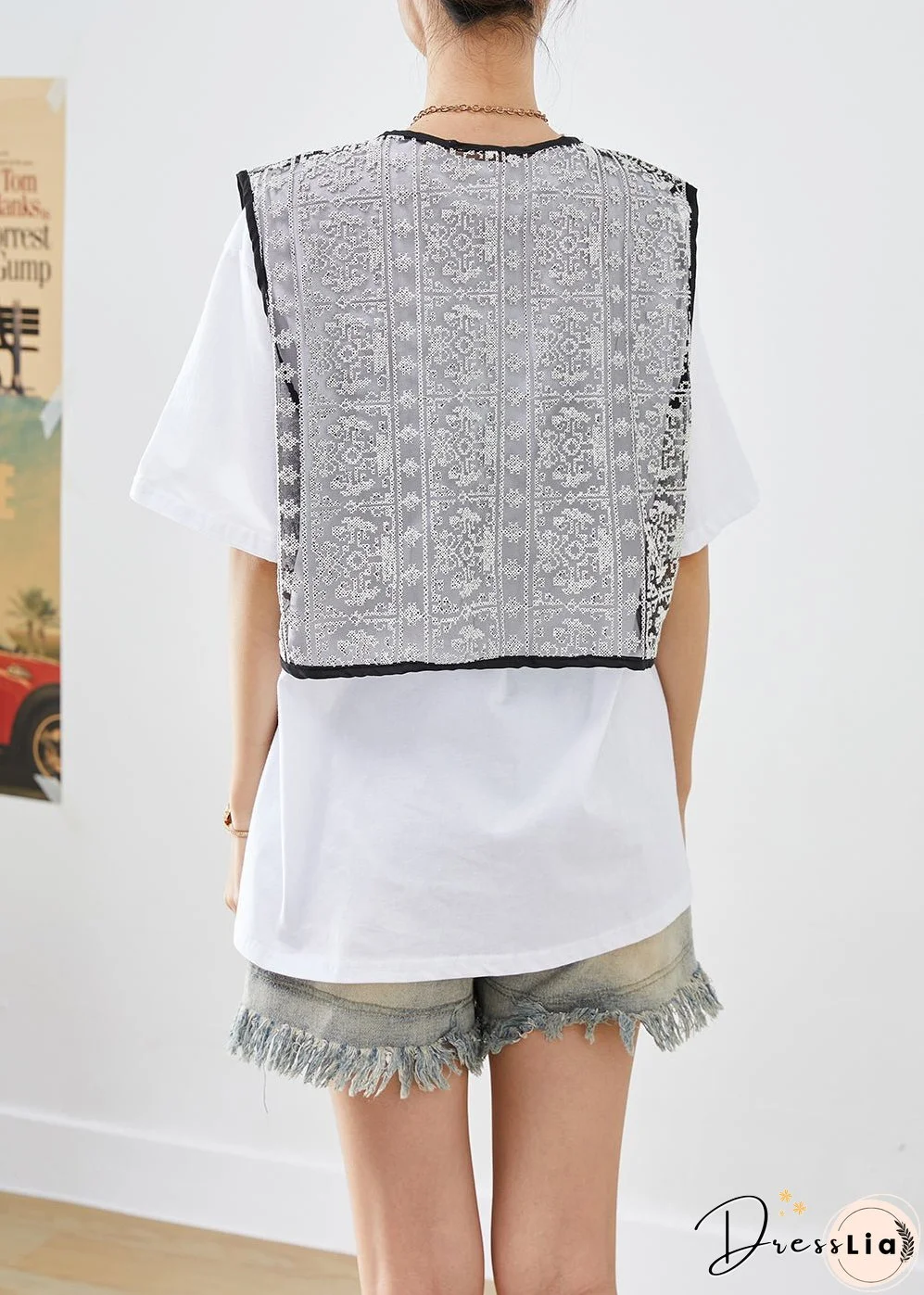 French White Embroideried Tulle Vest And Tank Two Pieces Set Summer