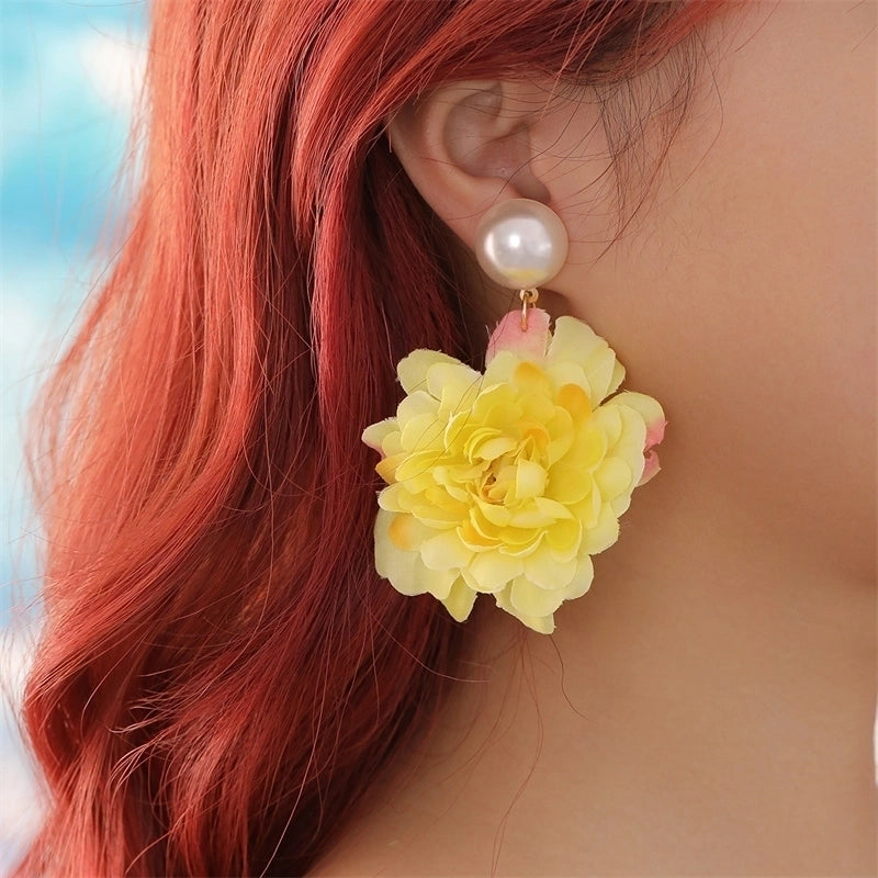 1 Pair Sweet Minimalist Flower Pearl Cloth Drop Earrings