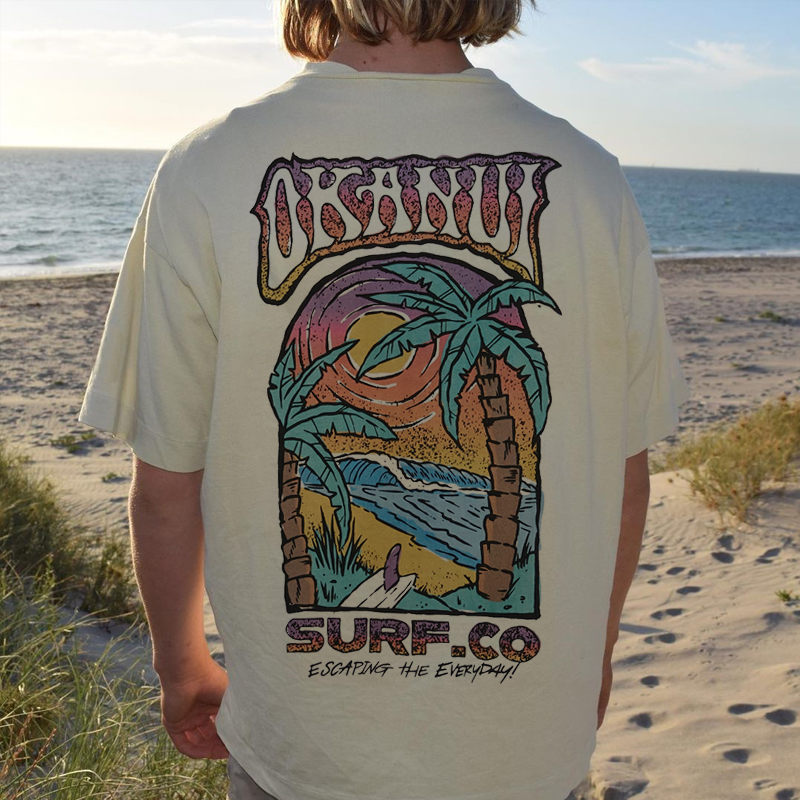 Mens Vintage Summer Printed Surf Tee