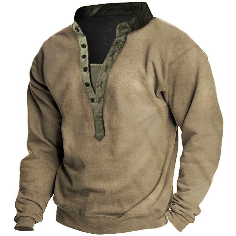 Men's Outdoor Vintage Contrast Color Henley Collar Sweatshirt-Compassnice®
