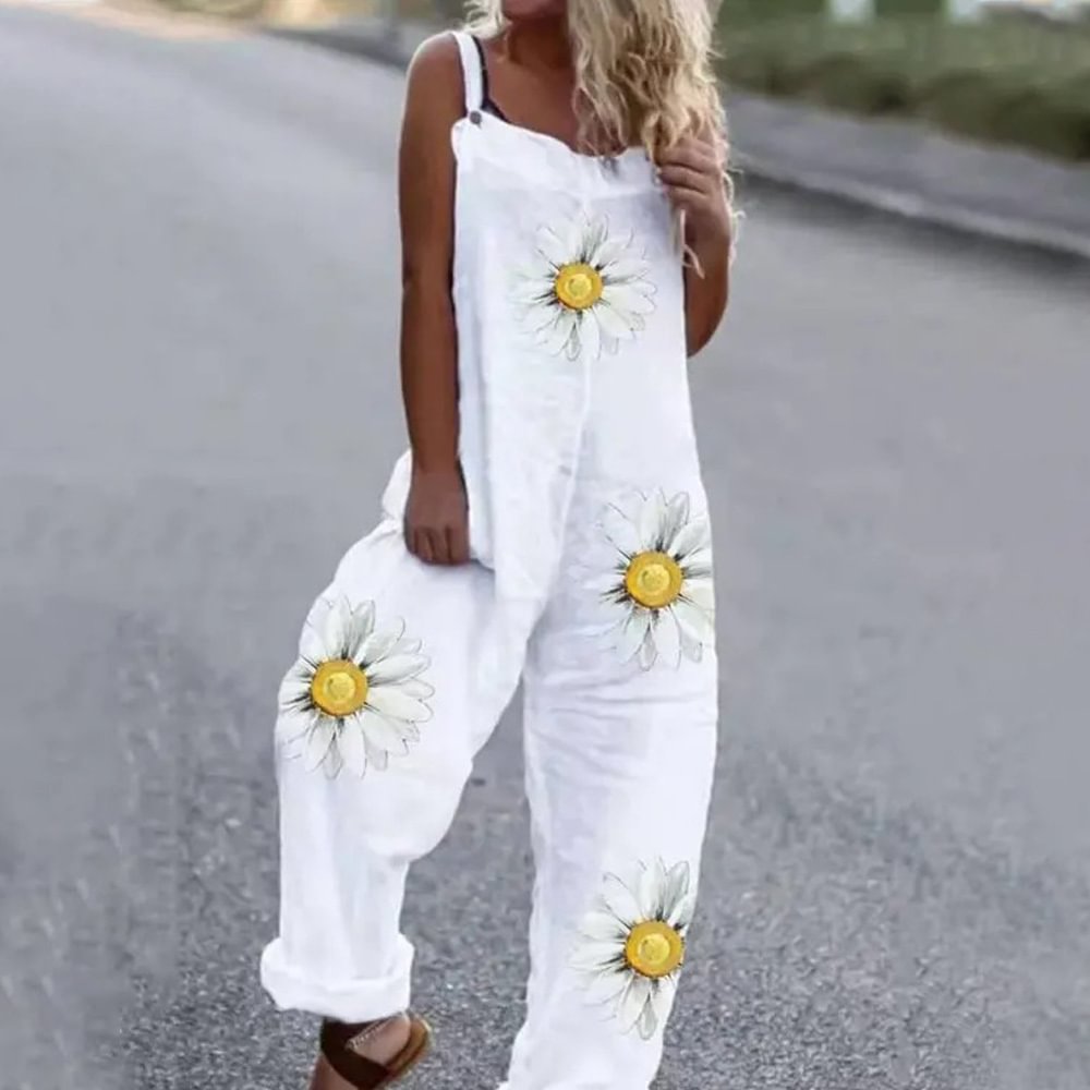 Casual Floral Print Jumpsuit Wide-leg Pants