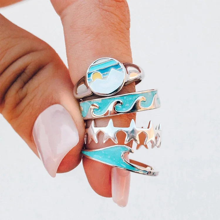 Reversible Enamel Wave Twin Peaks Sigent Wave Stacking Ring 