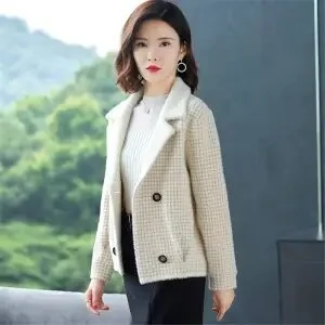 Plus size Imitation Mink Velvet Short Cardigan Women Fashion Sweet Double Breasted Sweater Coat Long Sleeve Autumn Outerwear