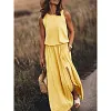 Women's Casual Round Neck Solid Color Sleeveless Slit Jumpsuit Long Dress