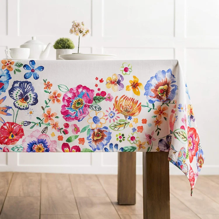 Summer Watercolor Flower Rectangle Tablecloths Wedding Party Decorations Reusable Waterproof Tablecloth Kitchen Dining Decor