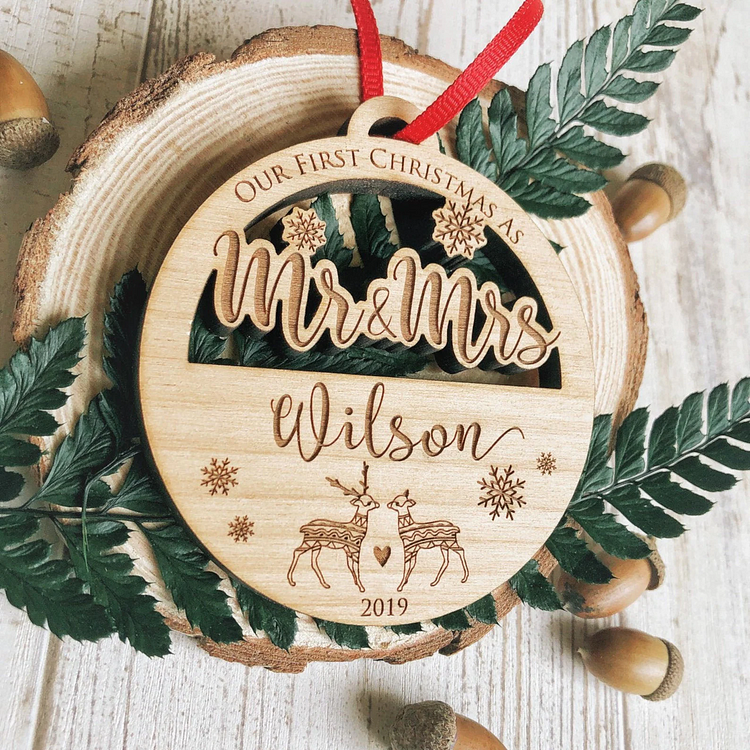 Our First Christmas Ornament Custom Name Wooden Ornament