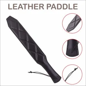 pornhint Pornhint Cowhide Leather Paddle for Fetish Play- Long Real Leather Slapper for Horse Riding Equestrian Sports and Outdoor Sports with Wrist Loop