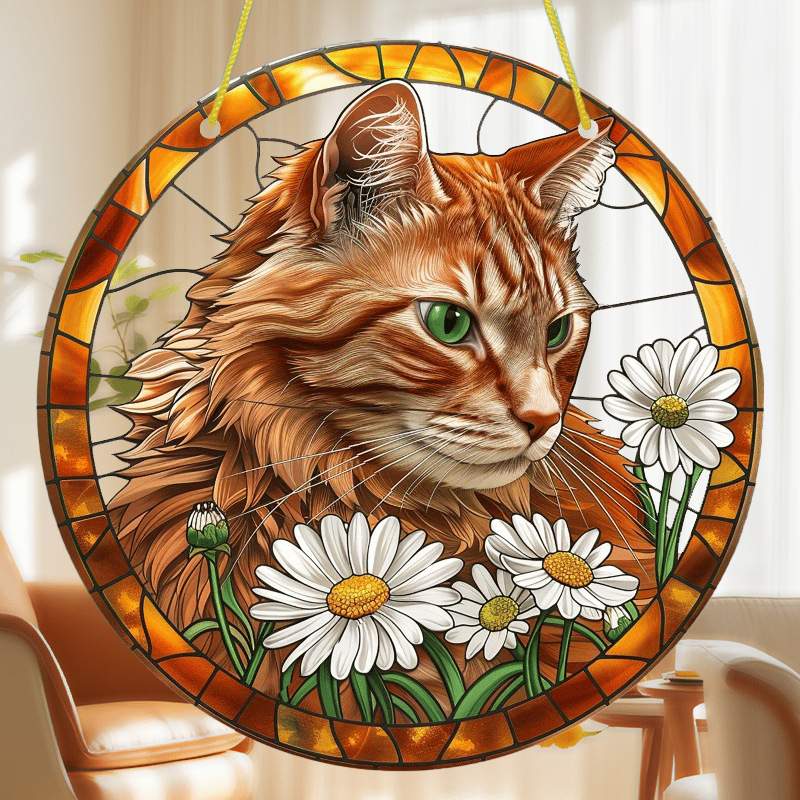 Cat in Bloom Stained Art Ornament (8 inches) 