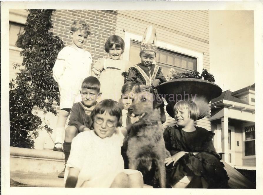 DOG + KIDS Vintage FOUND Photo Poster paintingGRAPH bw CHILDREN Original Portrait 011 14 T