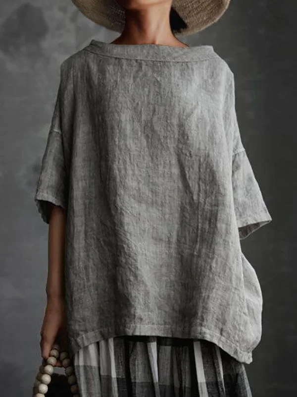 Vintage Crew Neck Half Sleeve Tunic Shirt-Mayoulove