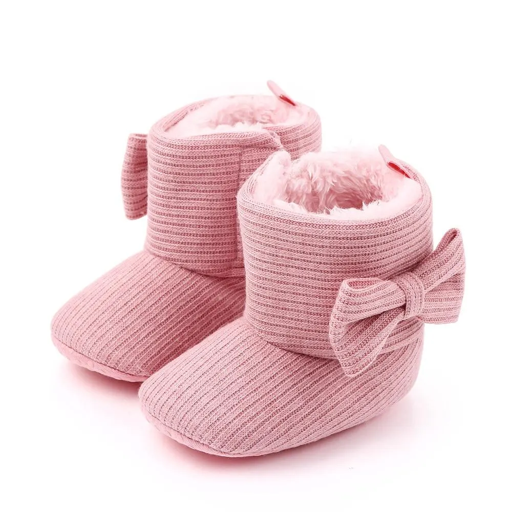 Newborn Toddler Baby Girls Boys Snow Boots, Soft Sole Anti-Slip Crib Shoes Winter Warm Cozy Bowknot Booties Winter Warm