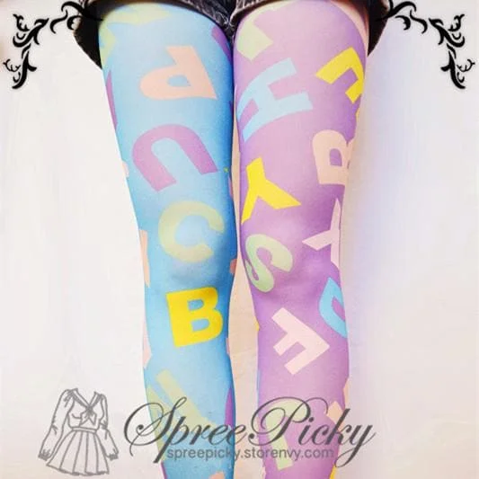Muilticolor Letters Printing Tights SP130057