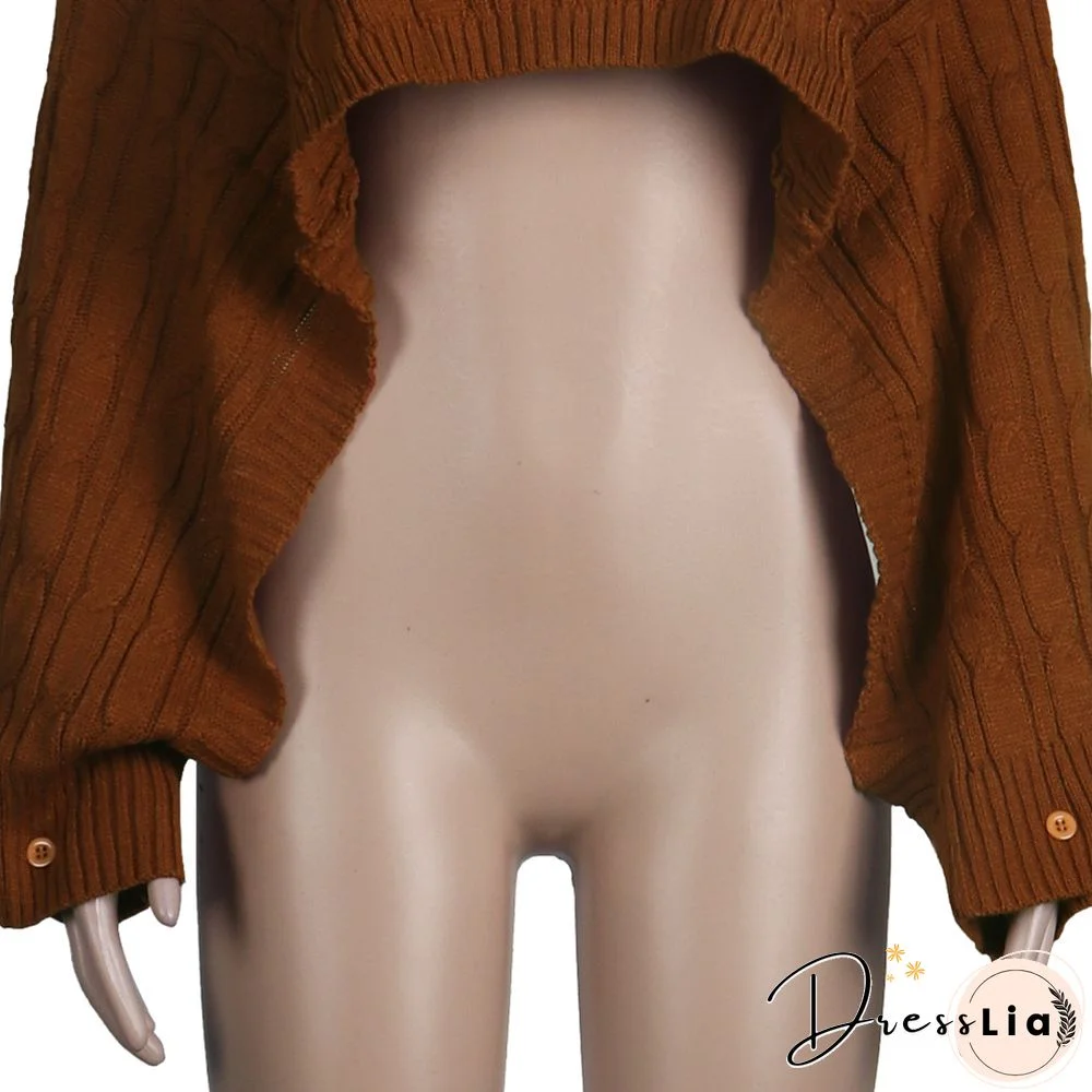 Solid Color Turtleneck Bat Sleeve Sweater Crop Top