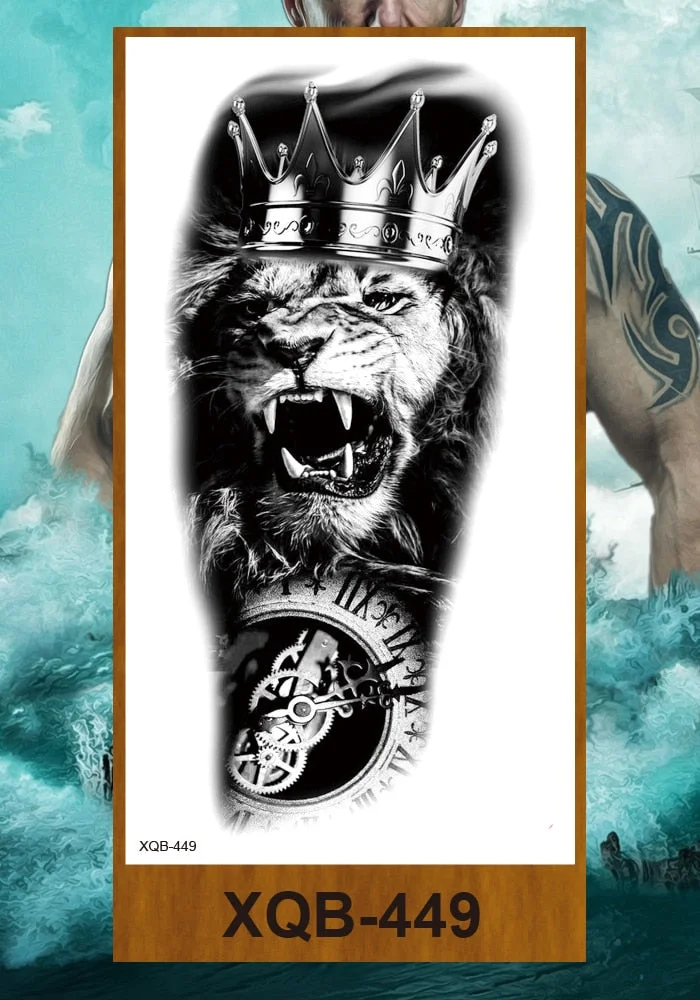Temporary Tattoo Stickers Men Women Adult Girl Chest Flower Arm Leg Fake Tatoo Semi Permanent Tiger Wolf Beauty & Beast Body Art