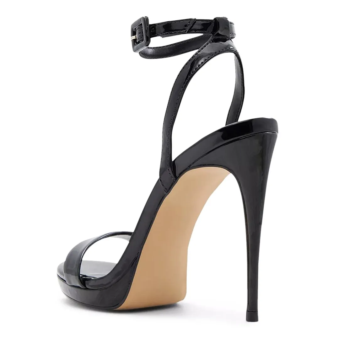 Women's Open Round Toe Buckle Ankle Strap Black Platform Sandals