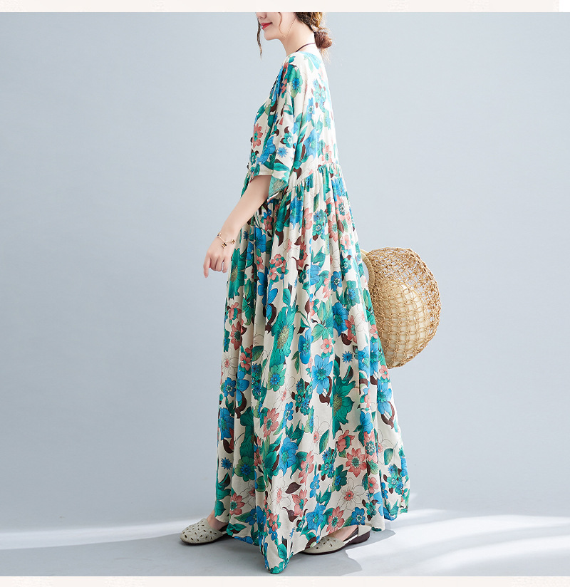 Literary Flower Print Short Sleeve Maxi Dress