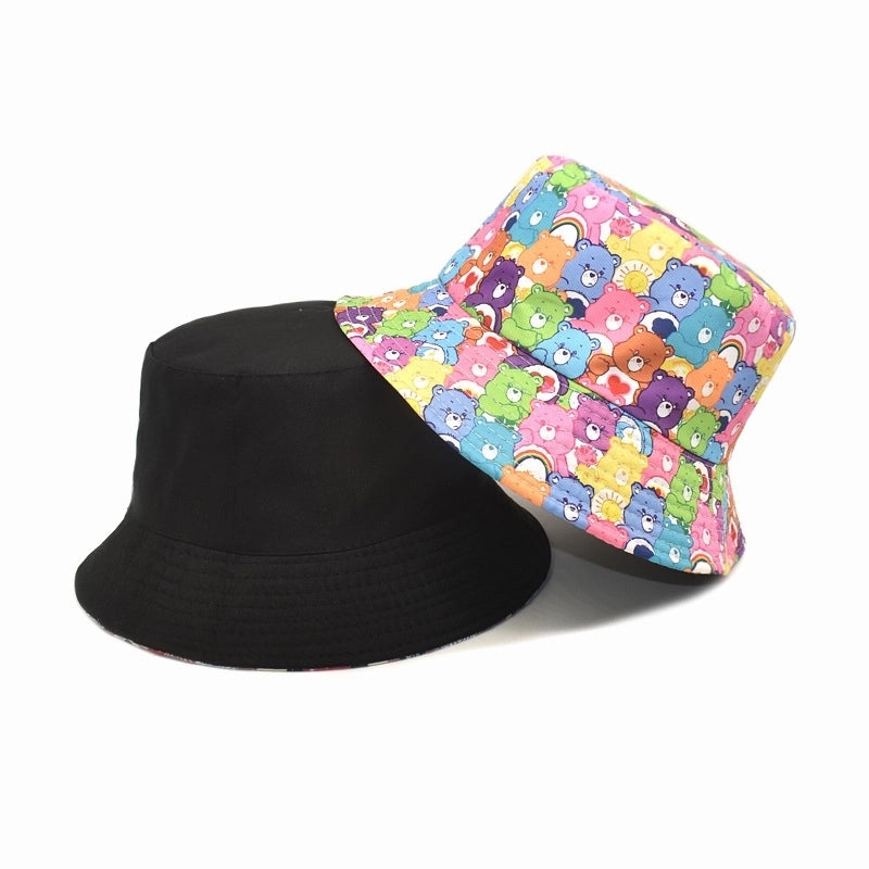 Unisex Streetwear Cartoon Bear Printing Flat Eaves Bucket Hat