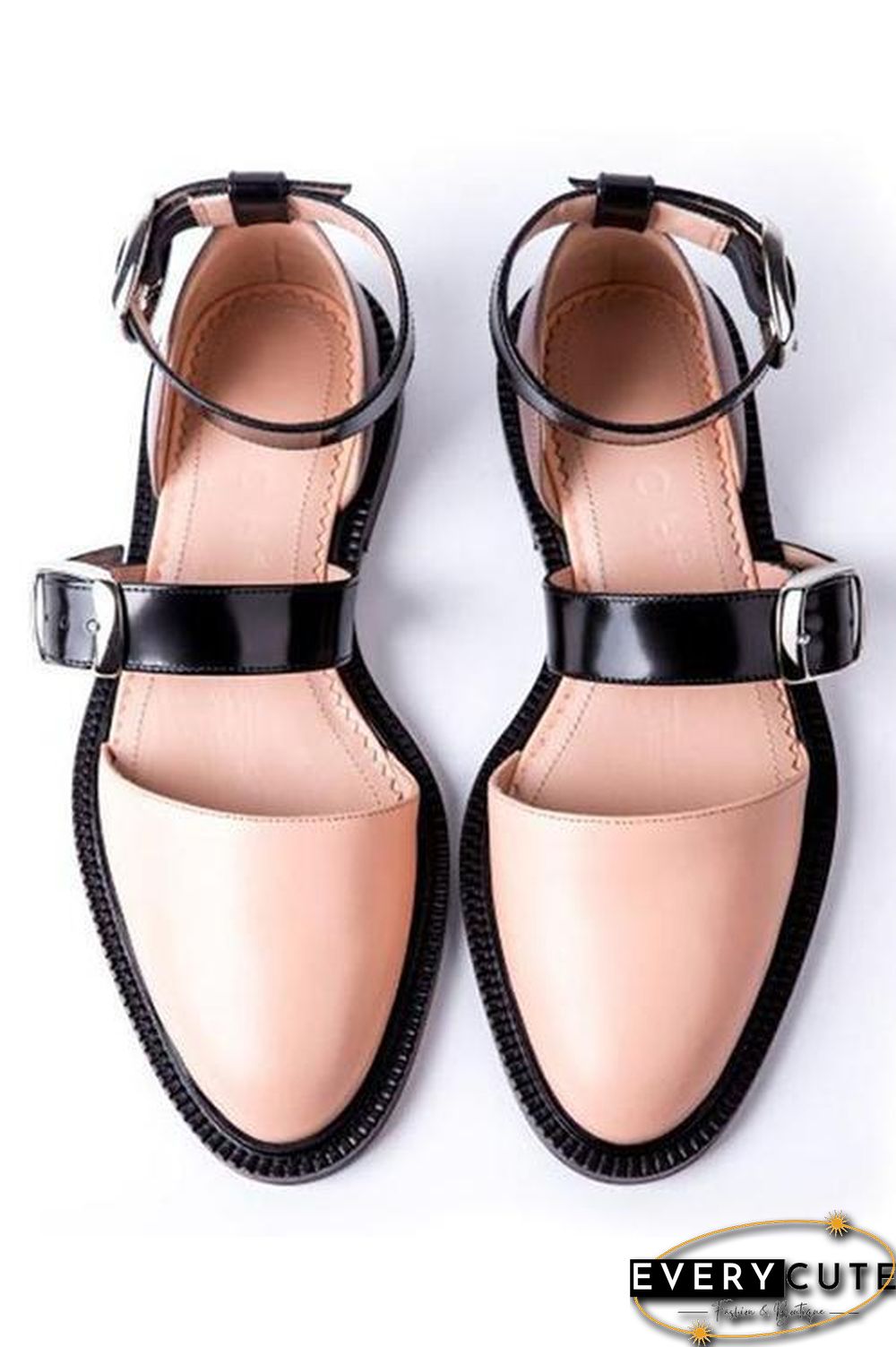 Buckle Color Block Sandals Flats