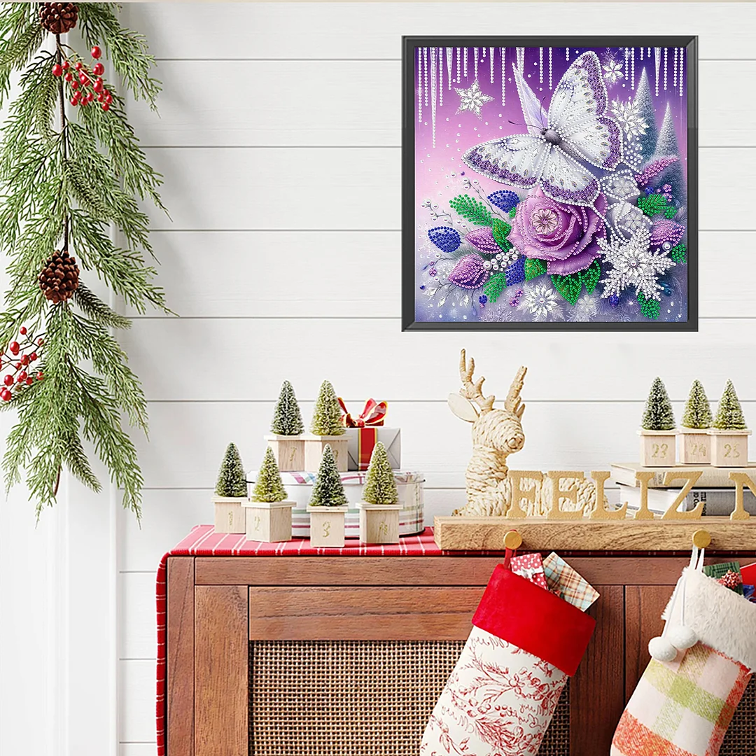 Flowers Butterfly - Diamond Painting - Partial Special Shaped Drill(Canvas|30*30cm)