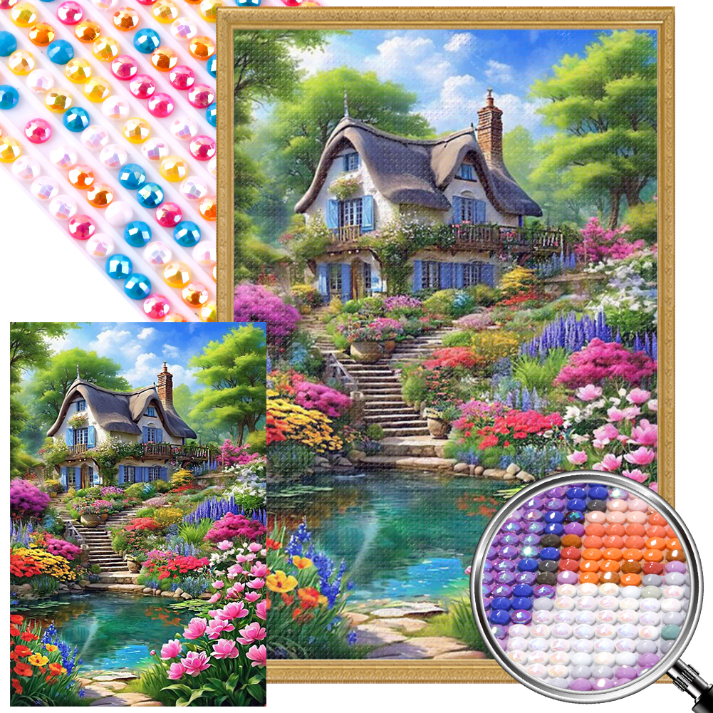 Landscape Garden 40*60cm(picture) full round drill diamond painting with 3 to 5 colors of AB drills