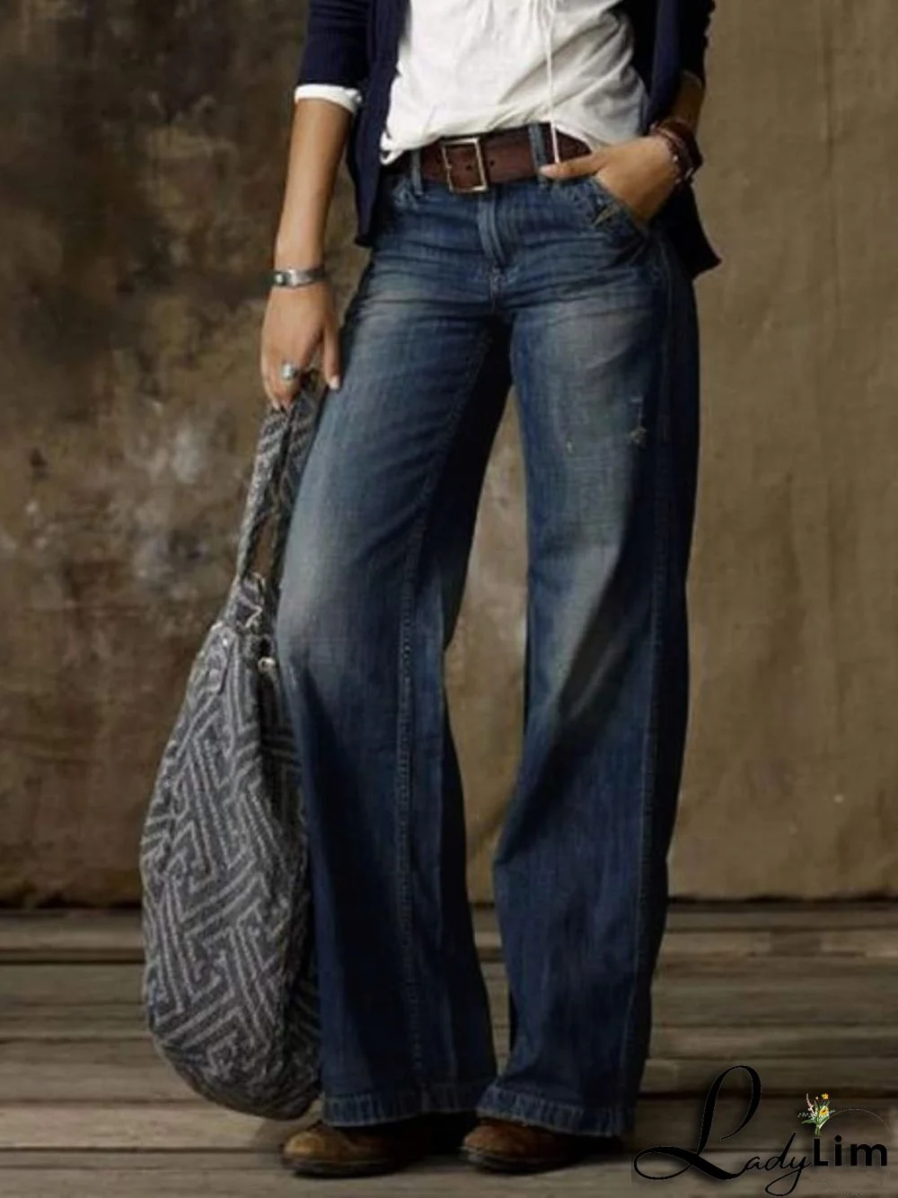 Vintage Fashion Casual Straight Wide Leg Ladies Denim Pants