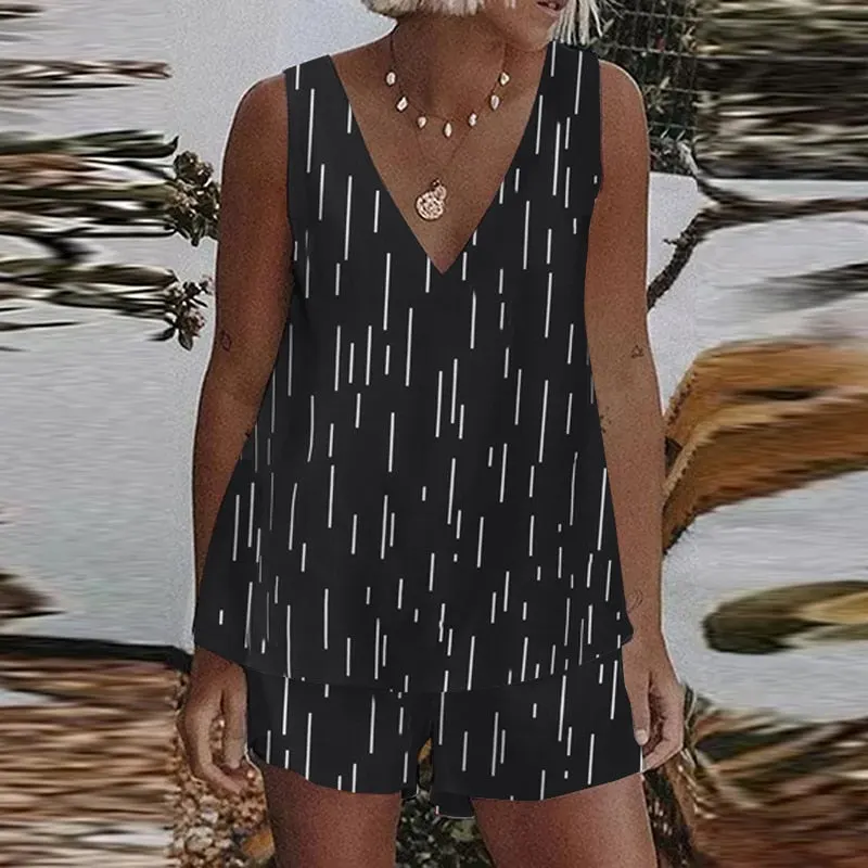 ZANZEA Summer Matching Sets Women Casual Sleeveless Short Sets Solid Tanks Tops and Shorts 2PCS Loose Cotton Suits Home wear