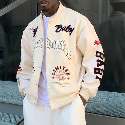 Letters Print Long Sleeve Baseball Jacket