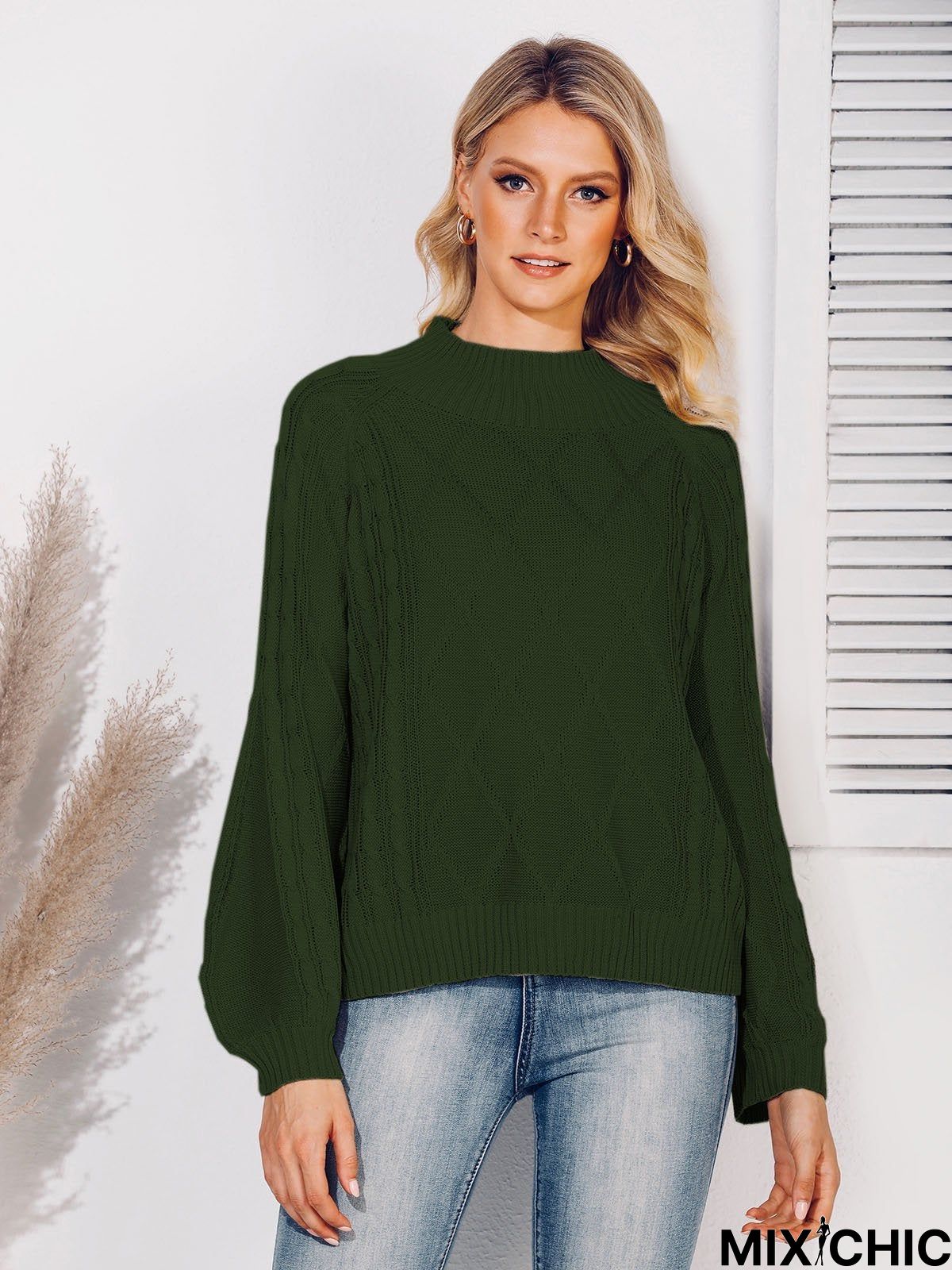 Balloon Sleeve Solid Sweater