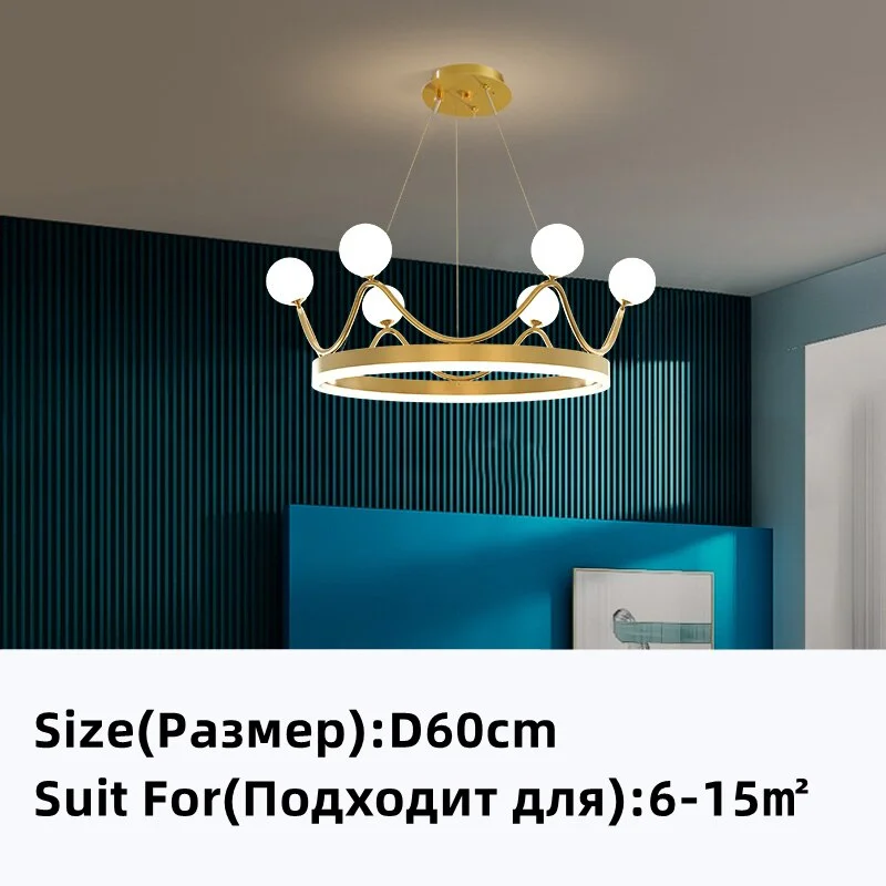 2022 New Nordic LED Chandelier Lighting For Bedroom Children's Room Pendant Light With Crown Designed Room Decor Ring Light Gold