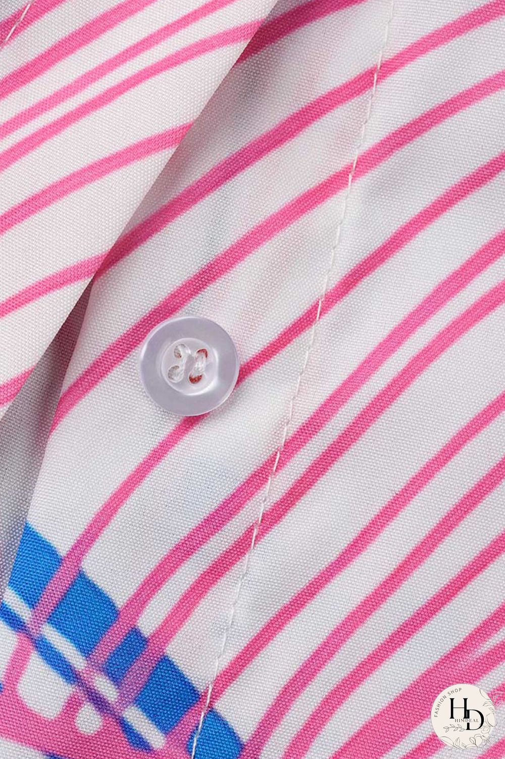 Sky Blue Casual Print Patchwork Buckle Turndown Collar Tops