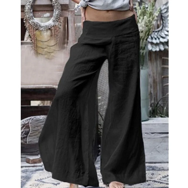 Women's Summer Linen Wide Leg Pants Boho Mid Rise Loose Fit Pants