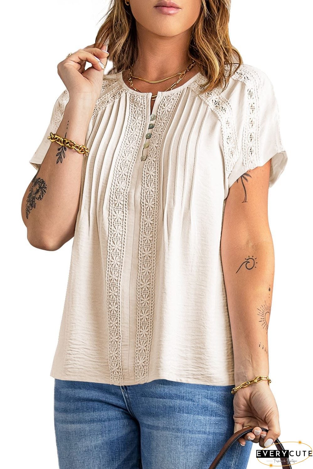 White Eyelet Jumpsuit with Pockets