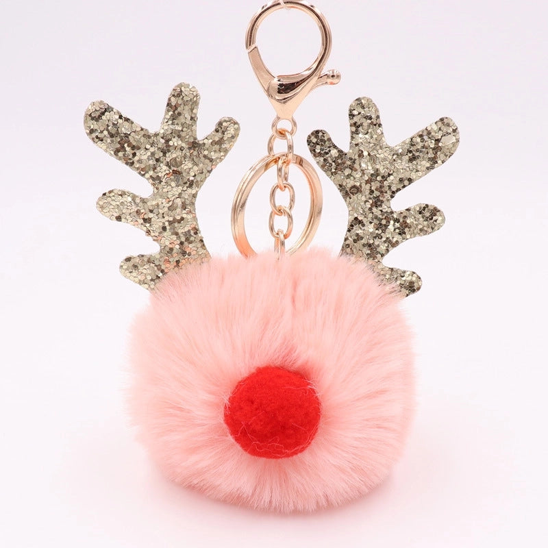 Cute Artistic Antlers Imitate Rex Rabbit Fur Women’s Keychain