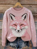 Classy Pink Fox Inspired Cozy Knit Sweater