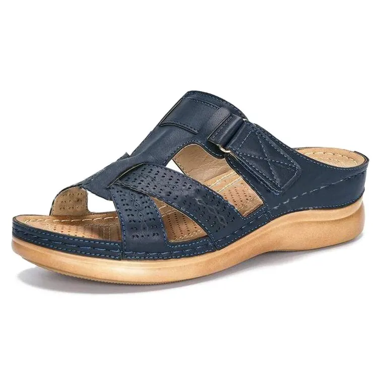 Breakj Breakj Women's Slippers Summer Large-Size Slope Heel Sandals Hollow Cross Lady Explosion