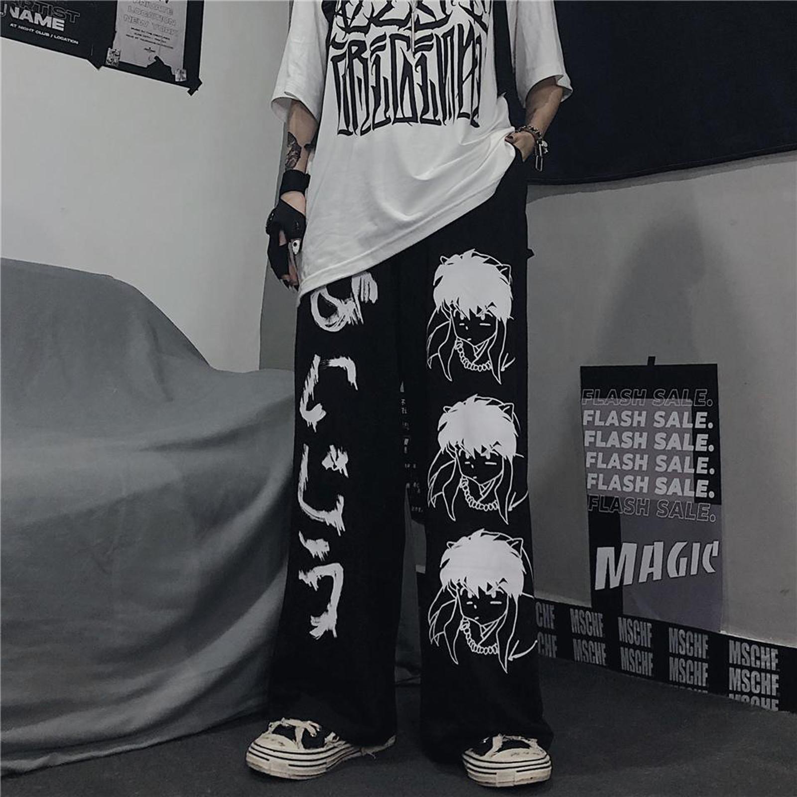 Characters Fashion Japanese Pattern Hip Hop Wide Leg Pants Women Men Casual Streetwear Elastic Waist Jogger Pants