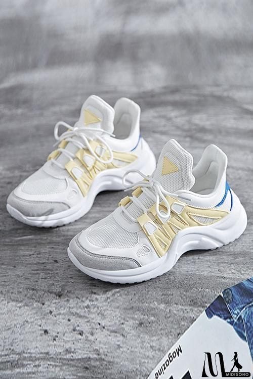 MidiSono - Chunky Mesh Two Tone Lace Up Sneakers