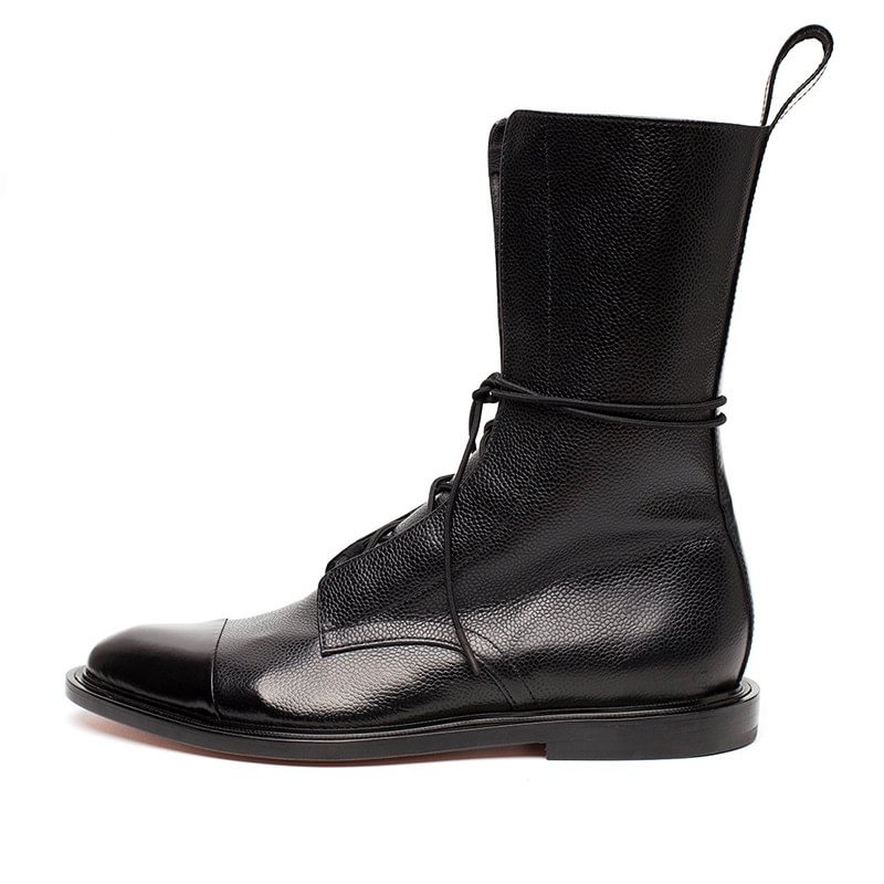Mid-tube Locomotive Boots Lace-up Black Low-heeled-PABIUYOU- Women's Fashion Leader