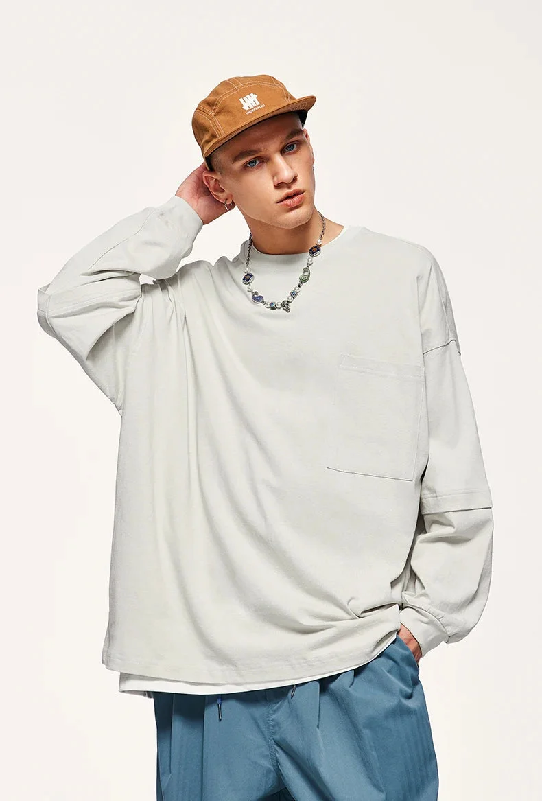 Brownm Layered Sleeve Basic Sweatshirt