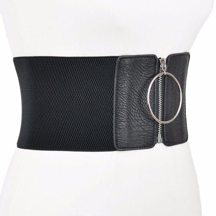 Big Ring Belt Metal Zipper Wide Waist All-Matched Waistband