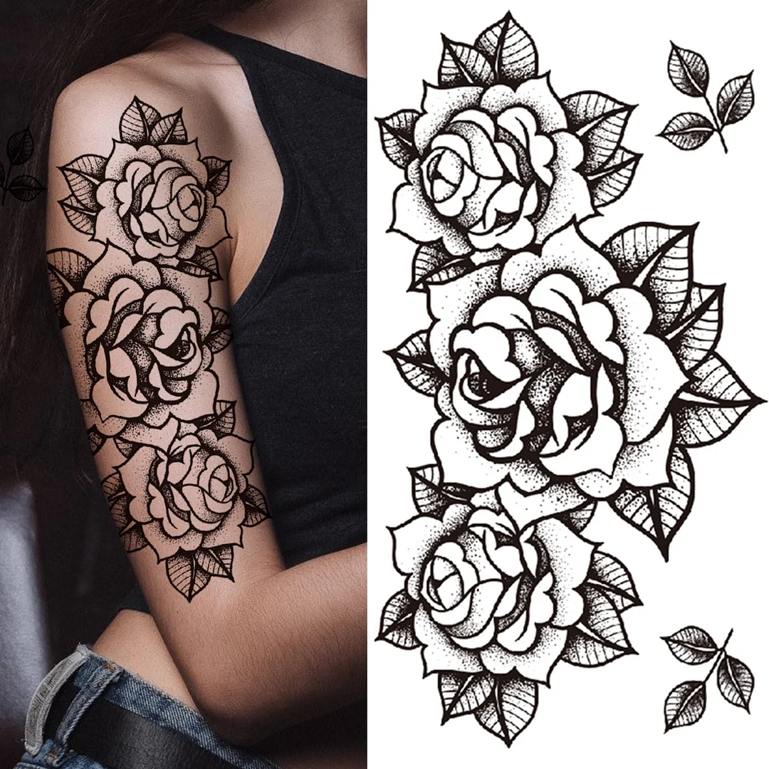Lily Chains Flower Temporary Tattoos For Women Girl Black Butterfly Dream Catcher Tattoo Sticker Fake Rose Sexy Tatoos Back Body 1103