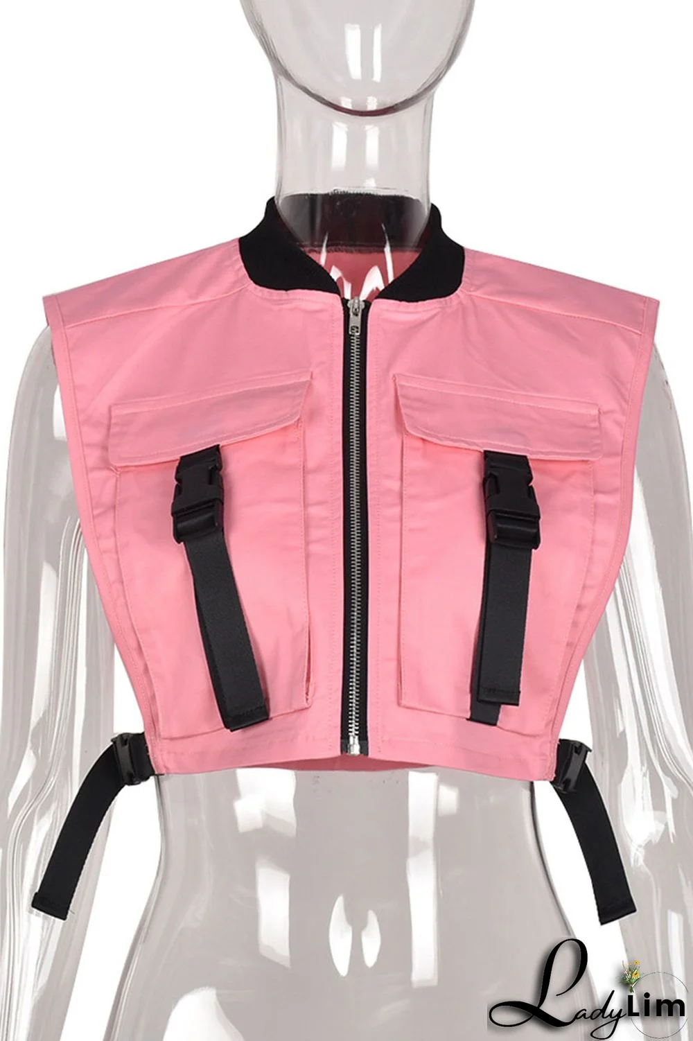 Purple Casual Street Solid Split Joint Pocket Zipper Tops