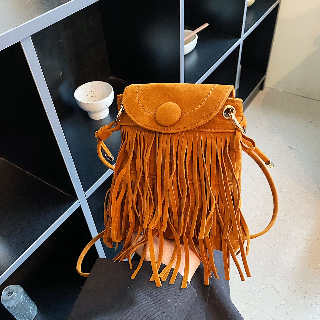 Retro Crossbody Fringe Solid Color Small Square Bag