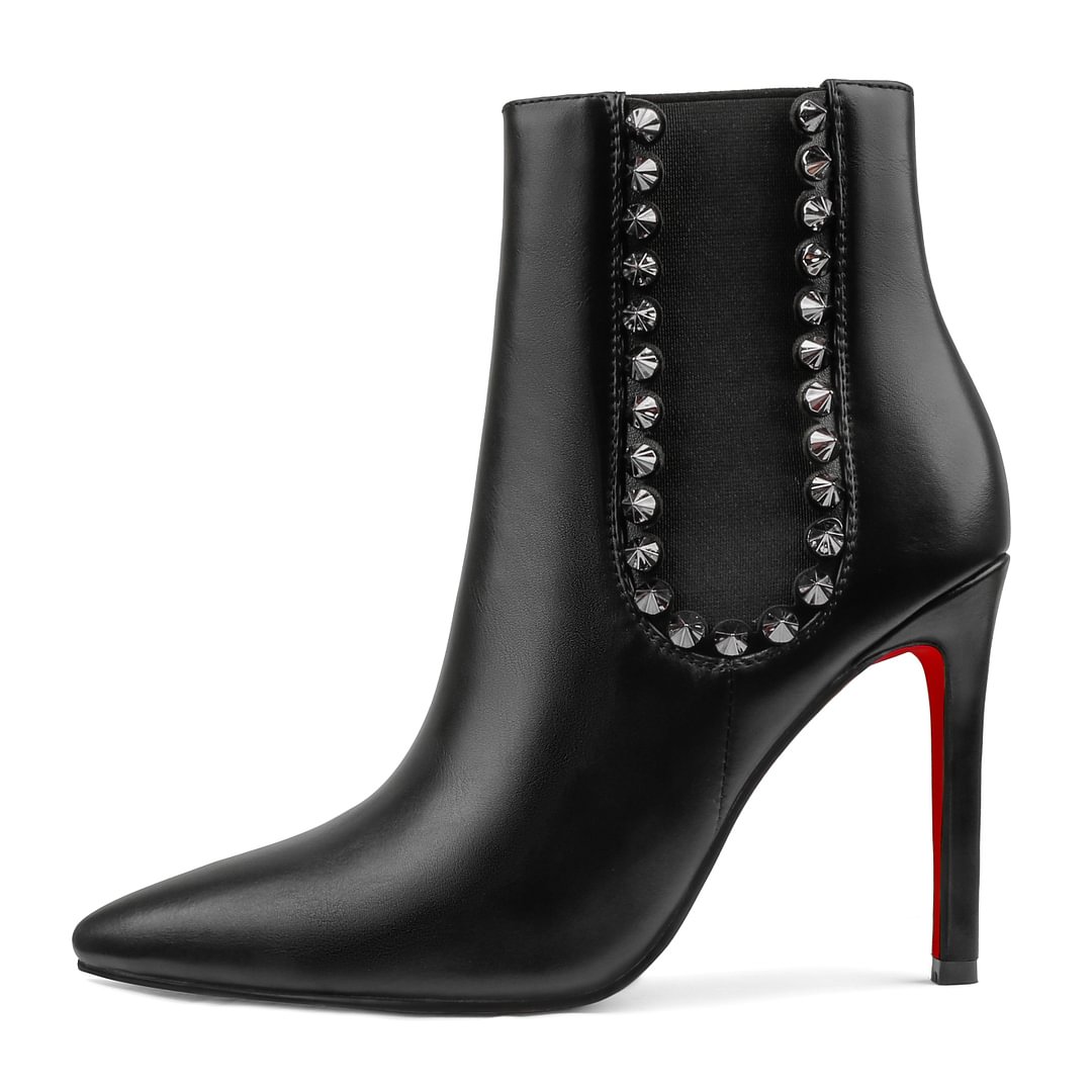Women's Closed Pointed Toe Chain Studded Stiletto Ankle Boots Red Bottom Heels-MERUMOTE