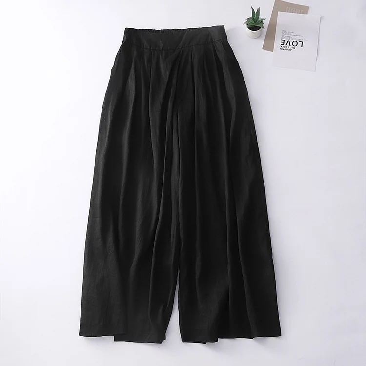 Solid Color Elastic Waist Wide Leg Casual Loose Thin Pants