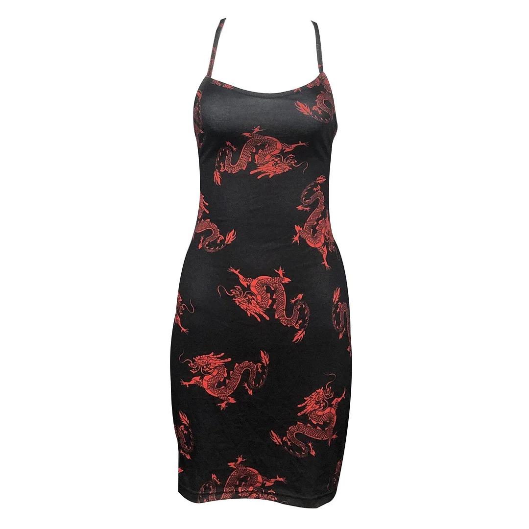 Sexy Dragon Print Slip Dress