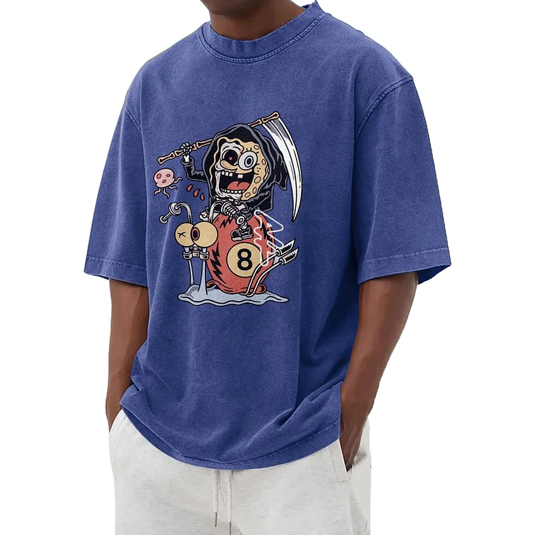 Fun and cute skull pattern washed T-shirt 008